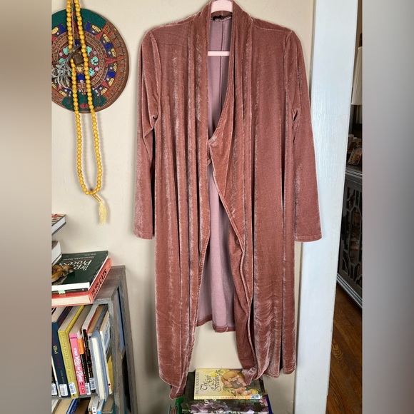 Suzanne Betro SB Mauve Pink Velvet Duster Kimono Cardigan Sz Large L - Picture 3 of 16